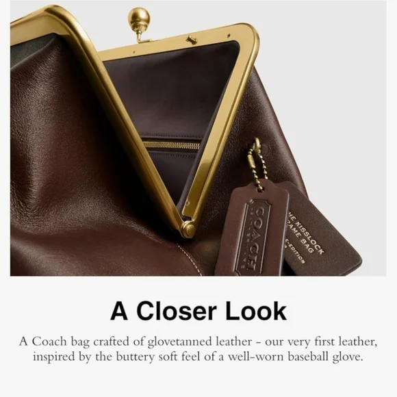 COACH Large Oversized Kisslock Frame Shoulder Bag Clutch Bag Brown - Picture 6 of 11